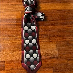 Valentino Black, Burgundy & Gray Polka Dot Silk Tie
